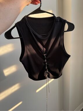 Black Ribbed Lace-Up Crop Tank Top
